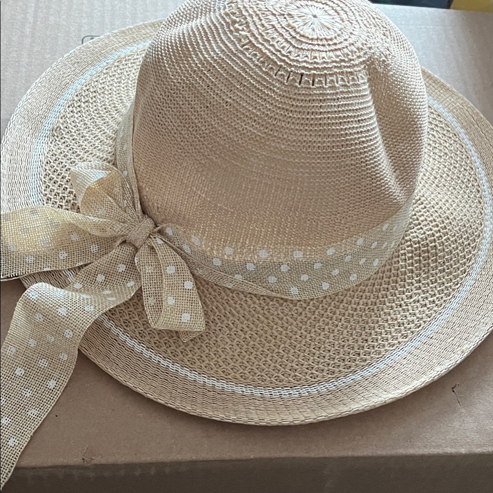 Beige Polka Dot Sun Hat. Free with $25 purchase